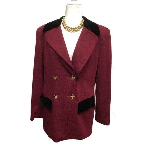Vintage 80's Equestrian Riding Jacket Blazer Burgundy Red Velvet Oleg Cassini - Picture 1 of 4